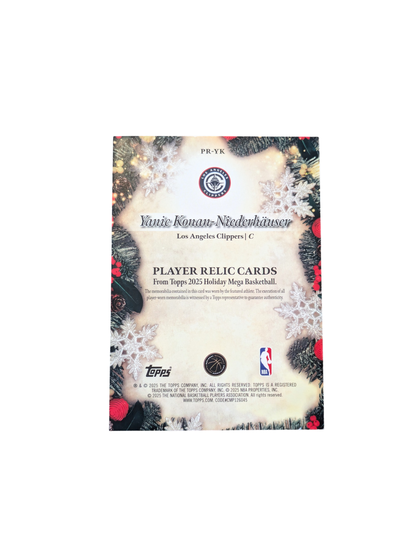 2025 Topps Player Relic Los Angeles Clippers Yanic Konan Niederhauser Rookie Jersey Patch card