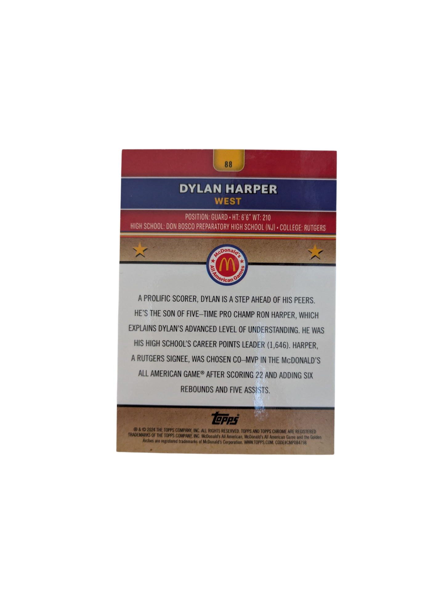 2024 Topps Chrome McDonald's All American Games Dylan Harper #88 Blue Card