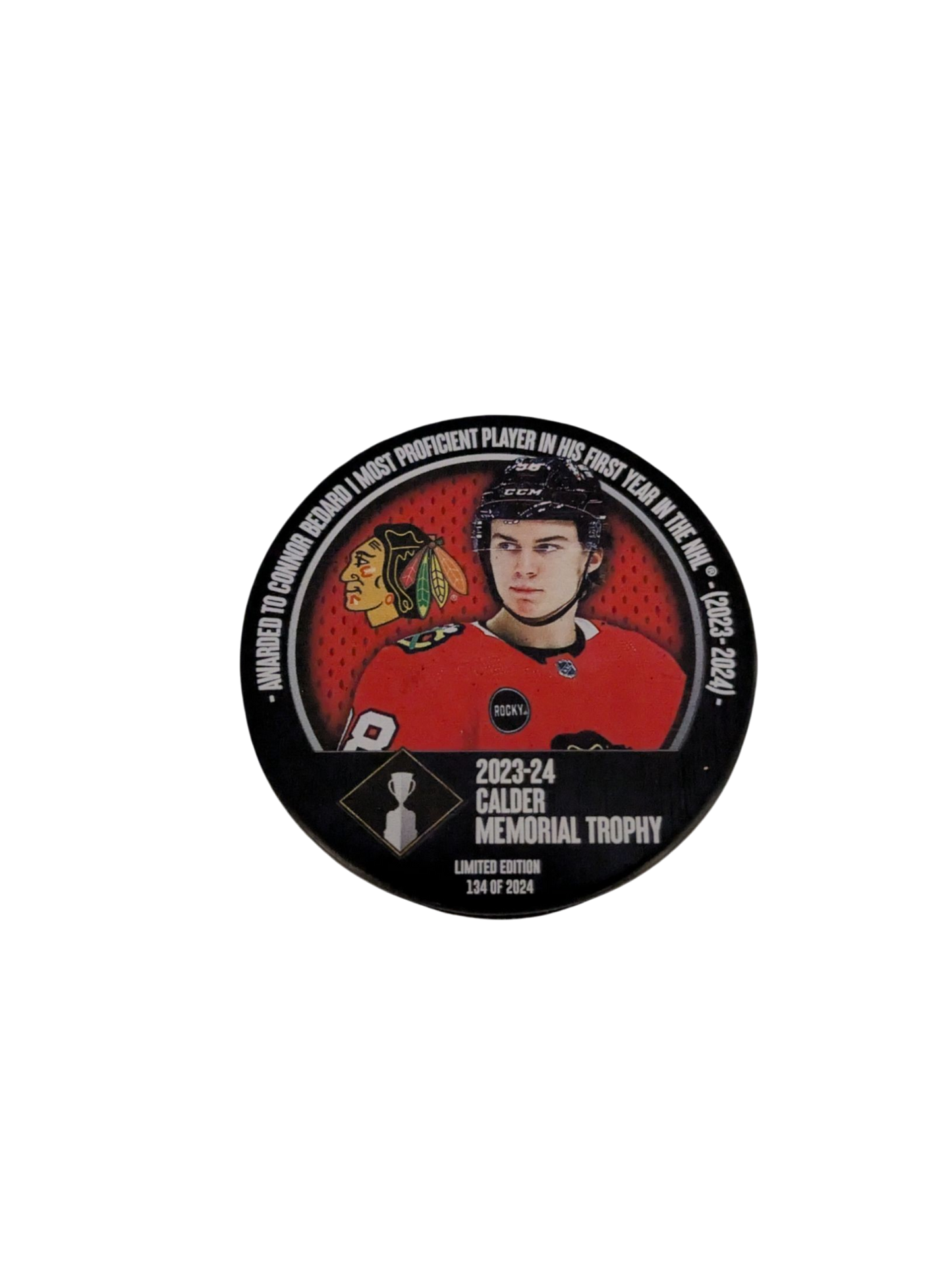 Chicago Blackhawks Connor Bedard NHL Calder Memorial Trophy Puck /2024