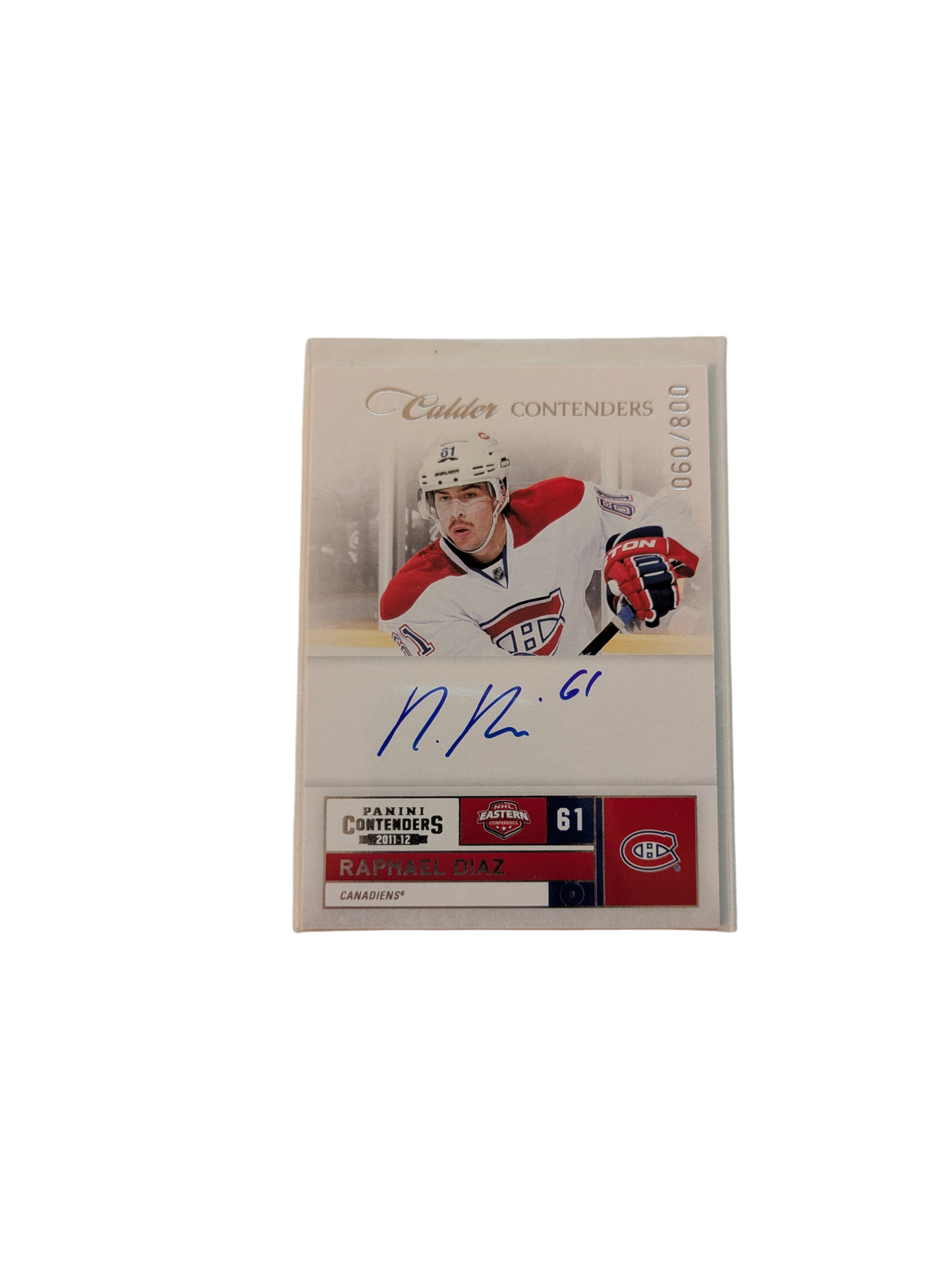 2011 Panini Contenders Montreal Canadiens Raphael Diaz /800 Auto card