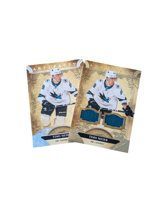 2020 Upper Deck Artifacts San Jose Shark Timo Meier #8 Base & Double Patch Bundle