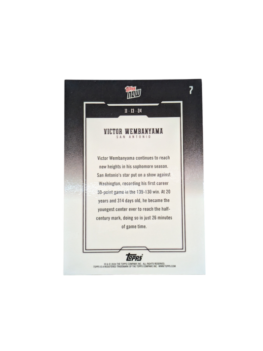 2024 Topps Now San Antonio Spurs Victor Wembanyama 50 Points card