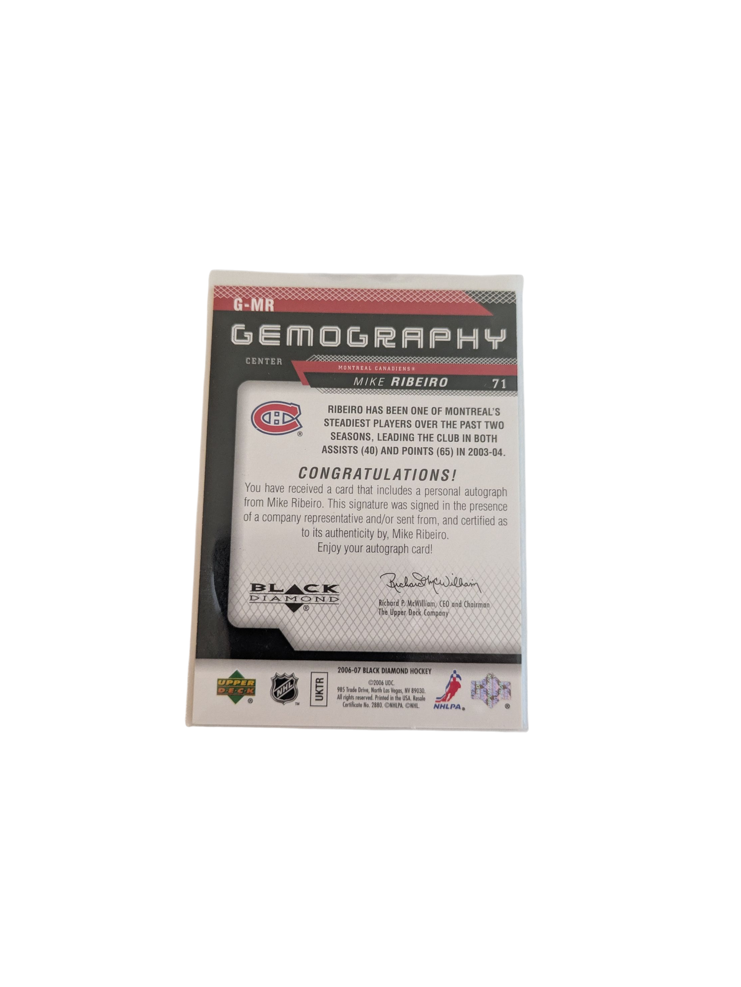 2006 Upper Deck Geography Montreal Canadiens Mike Ribeiro Auto Card