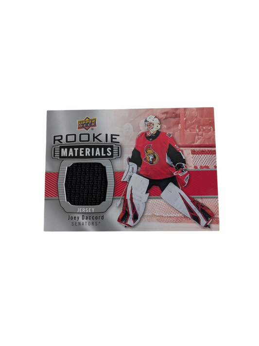 2019-20 Upper Deck Rookie Materials Ottawa Senators Joey Daccord Black Patch card