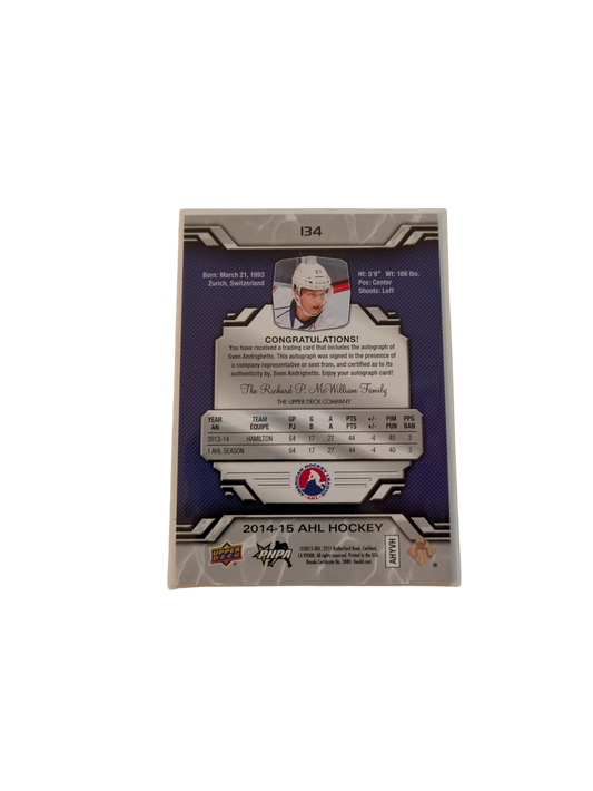 2015 Upper Deck AHL Hockey Hamilton Bulldogs Sven Andrighetto Auto Card