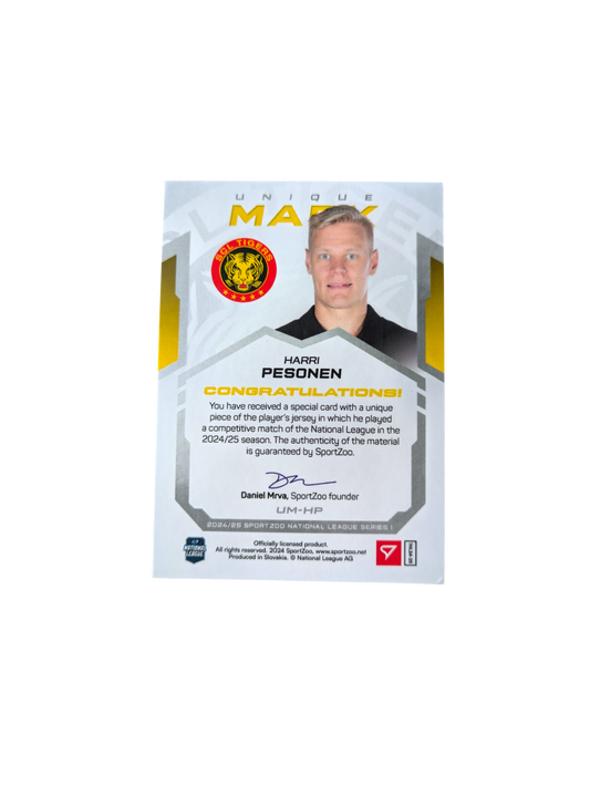 2024 SportZoo National League Langnau Tigers Harri Pesonen Logo Patch 06/15 card