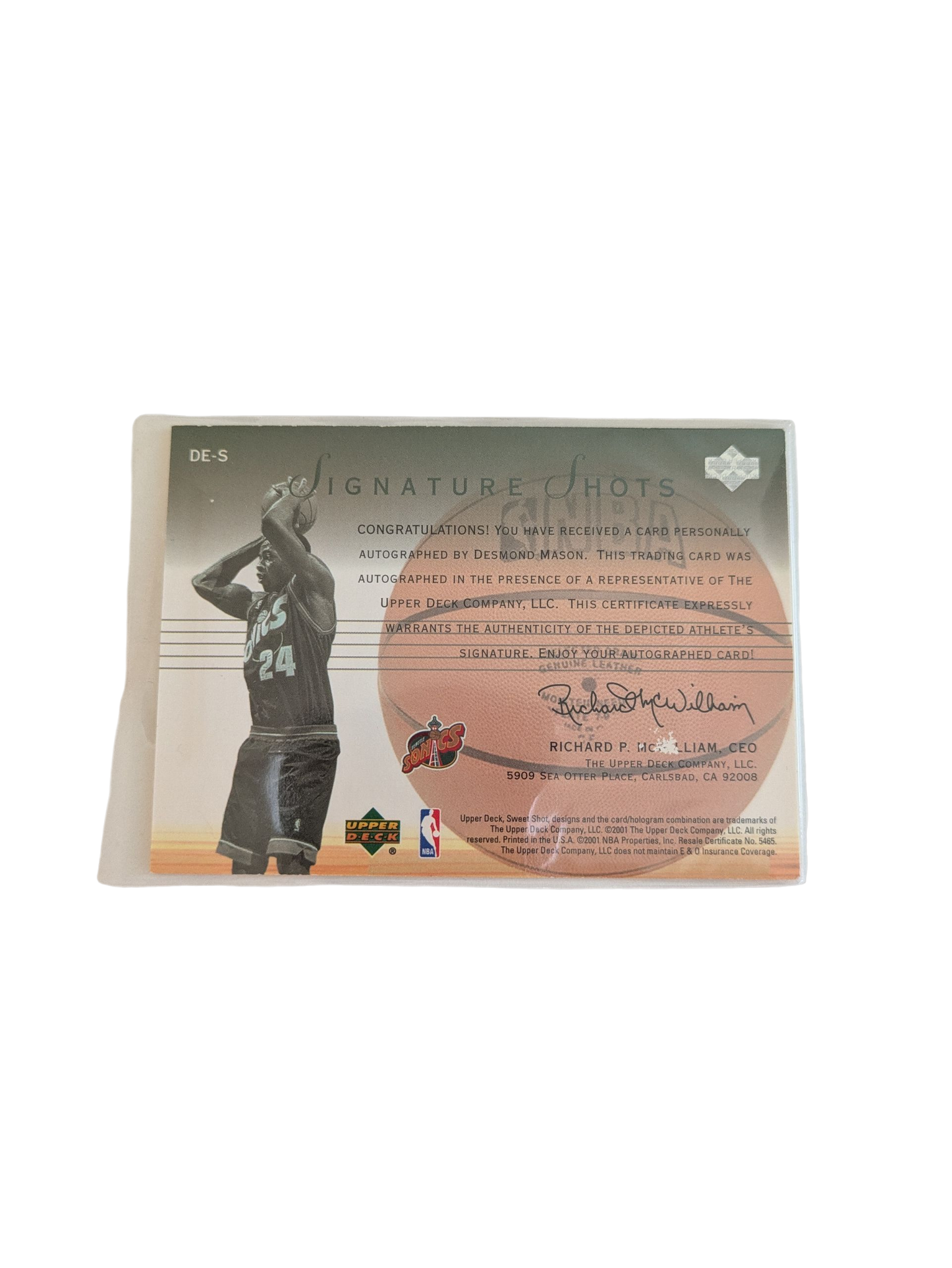 2001 Upper Deck Sweet Shots Seattle Super Sonics Desmond Mason Auto Card