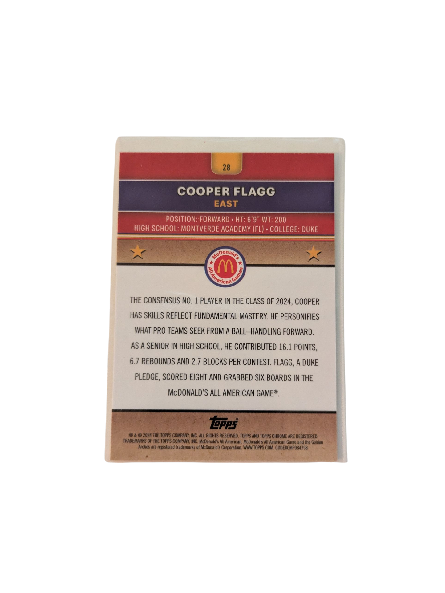 2024 Topps Chrome McDonald's All American Games Cooper Flagg #28 Refractor Card