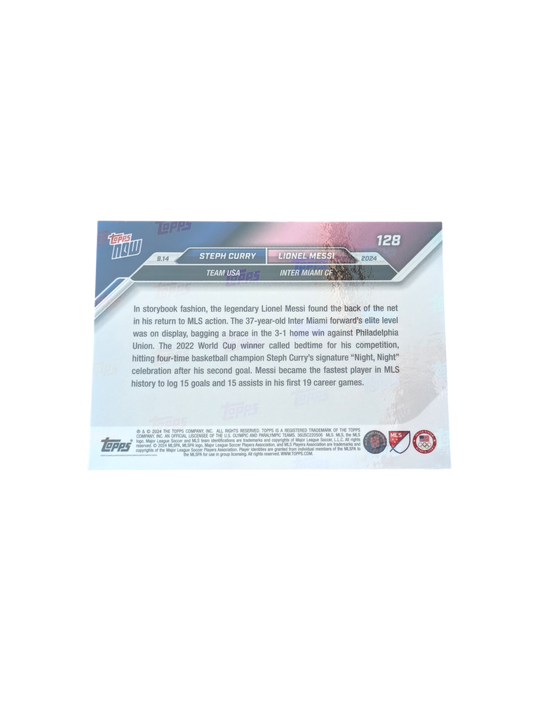 2024 Topps Now Team USA vs Inter Miami Steph Curry vs Lionel Messi Night Night card