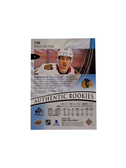2020-21 Upper Deck Authentic Rookies Chicago Blackhawks Pius Suter Auto Card