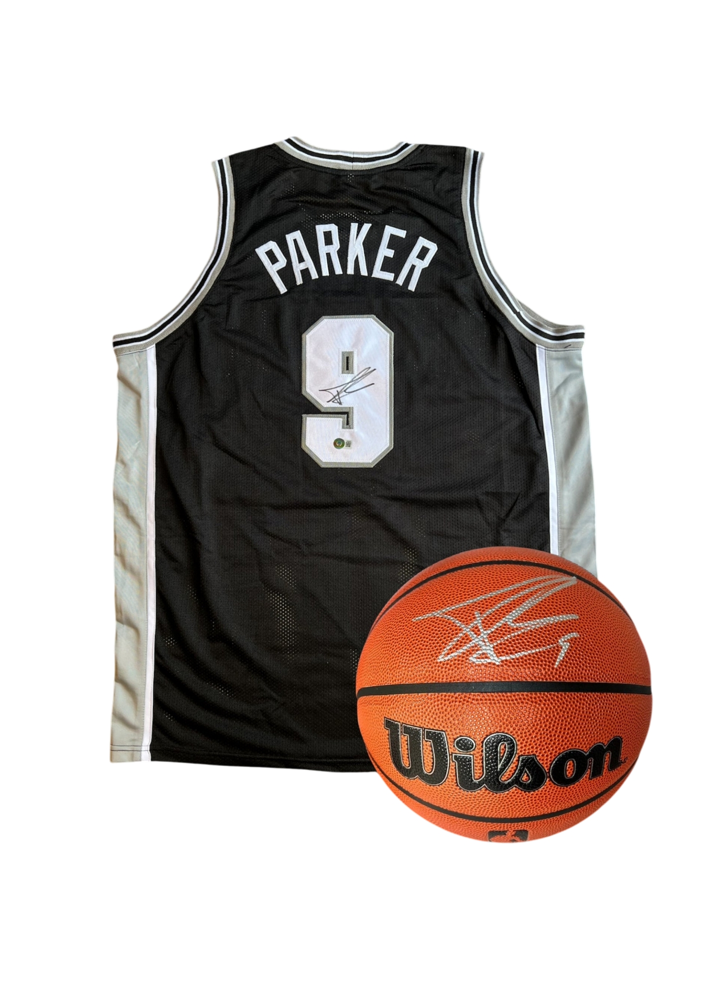 San Antonio Spurs Tony Parker NBA Signed Custom Jersey + Basketball Bundle