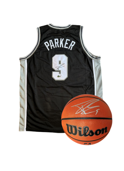 San Antonio Spurs Tony Parker NBA Signed Custom Jersey + Basketball Bundle