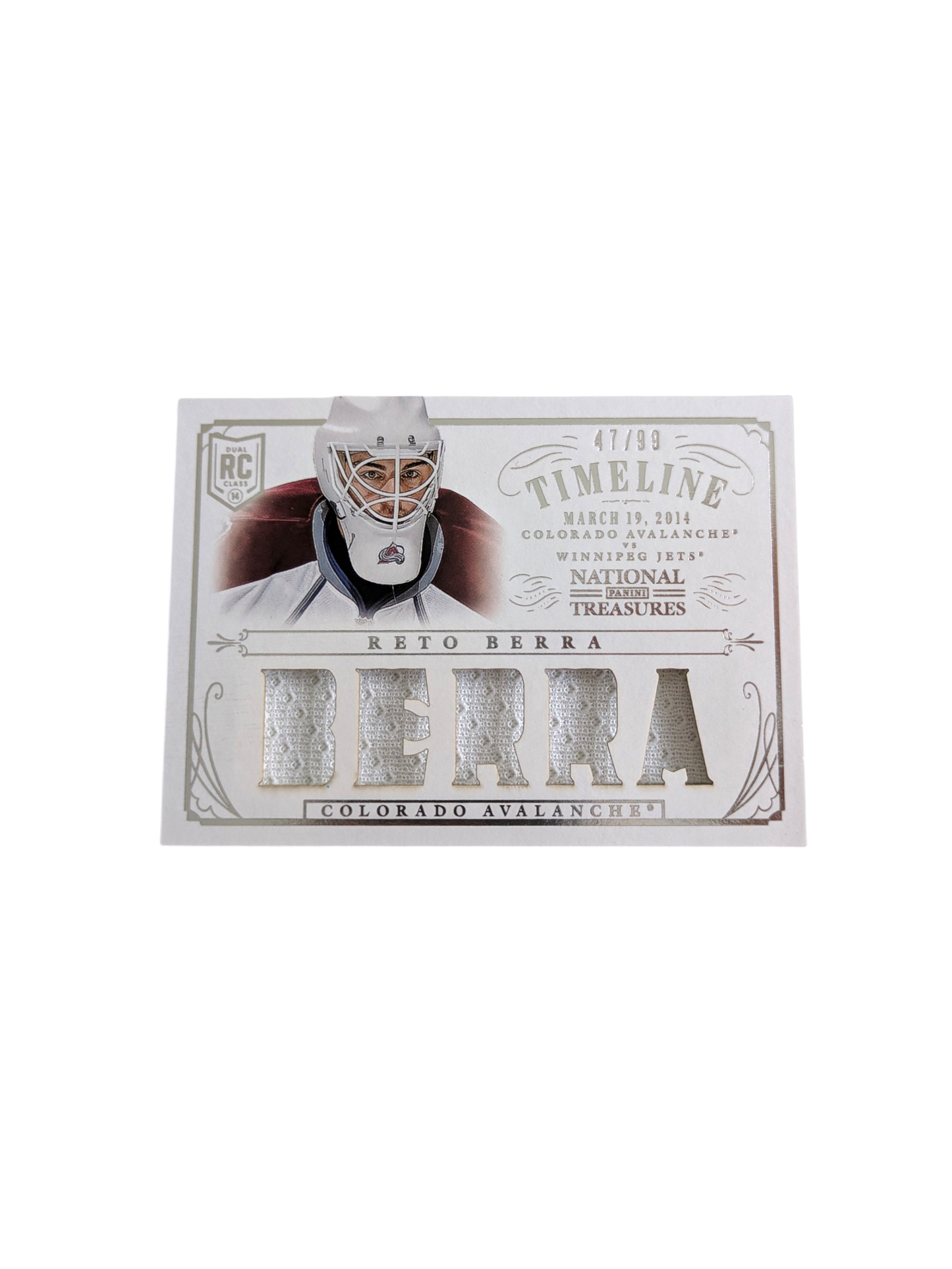 2013-14 Panini Timeline Colorado Avalanche Reto Berra Patch 47/99 card