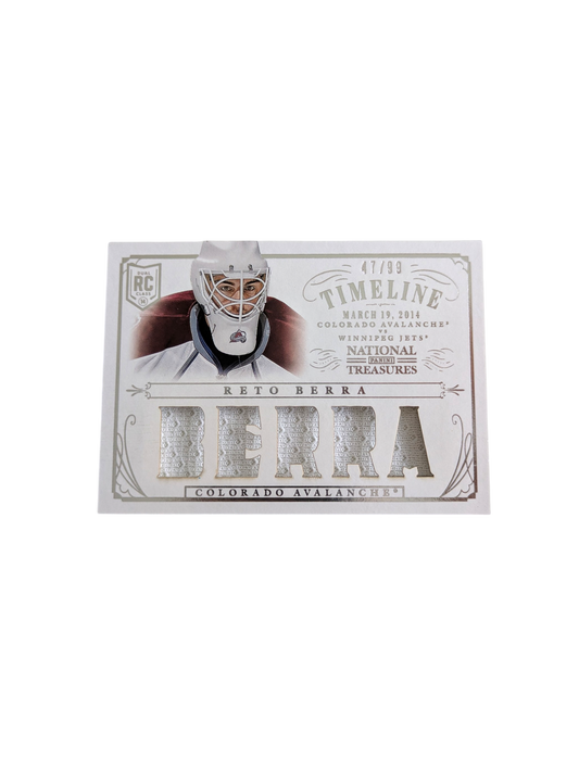 2013-14 Panini Timeline Colorado Avalanche Reto Berra Patch 47/99 card