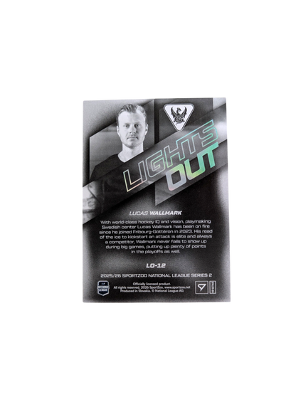 2025-26 SportZoo National League Fribourg-Gottéron Lucas Wallmark Lights Out Pink 60/99 card