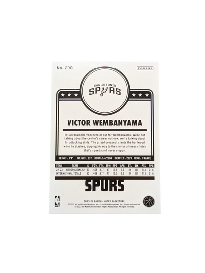 2023/24 Panini NBA Hoops San Antonio Spurs Victor Wembanyama #277 Rookie card