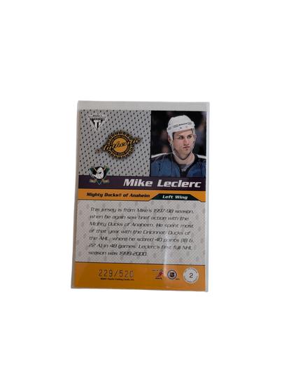 2002 Pacific Mighty Ducks of Anaheim Mike Leclerc Patch Card
