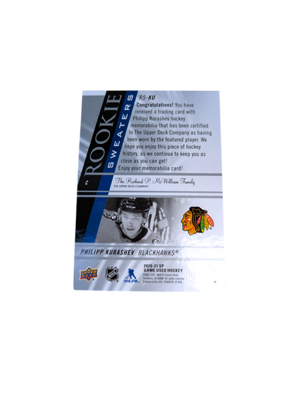 2020-21 Upper Deck Rookie Sweaters Chicago Blackhawks Philipp Kurashev Patch 182/249 card
