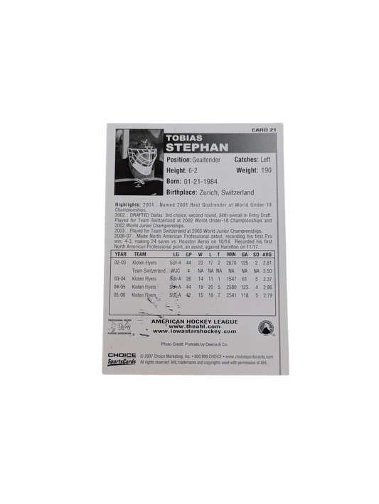 2007 Choice Iowa Stars Tobias Stephan Auto card