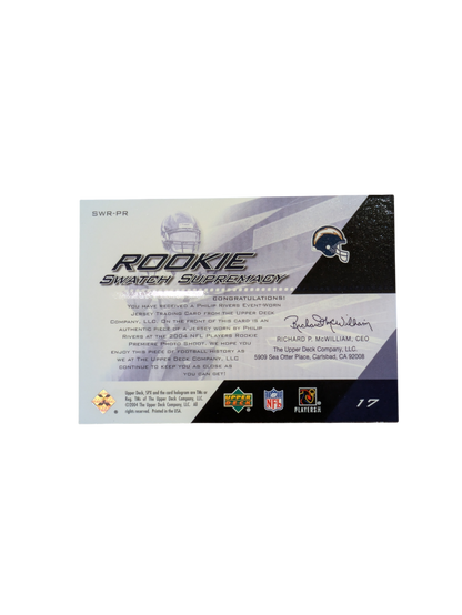 2004 Upper Deck Rookie Swatch Supremacy San Diego Charges Philip Rivers  Game Worn Patch card