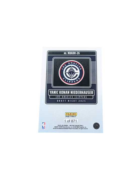 2025 Panini Draft 2025 Los Angeles Clippers Yanic Konan Niederhauser 1/871 card