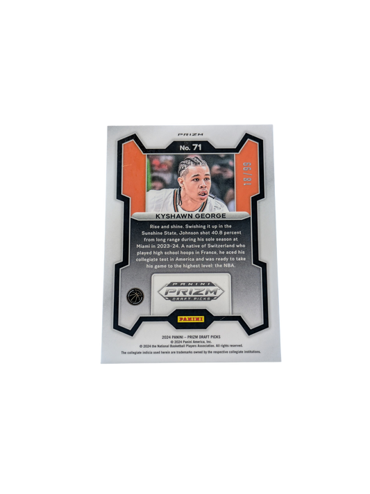 2024 Panini Prizm Washington Wizards Kyshawn George #71 Rookie Blue Cracked 18/99 card