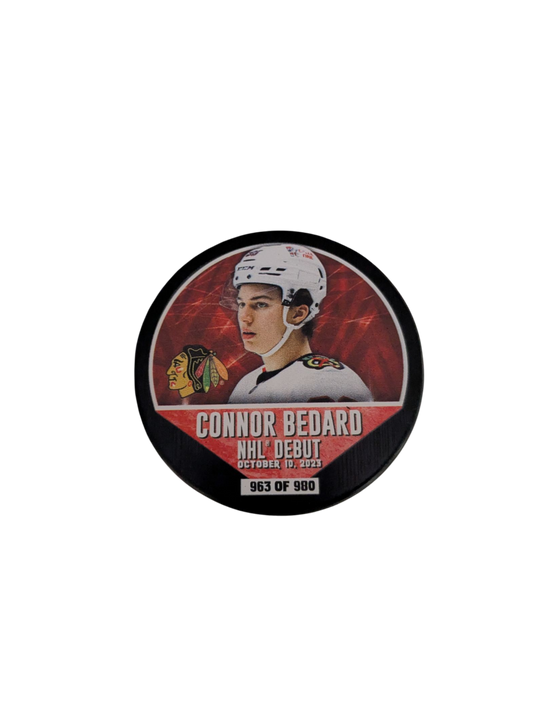 Chicago Blackhawks Connor Bedard NHL Debut Puck /980