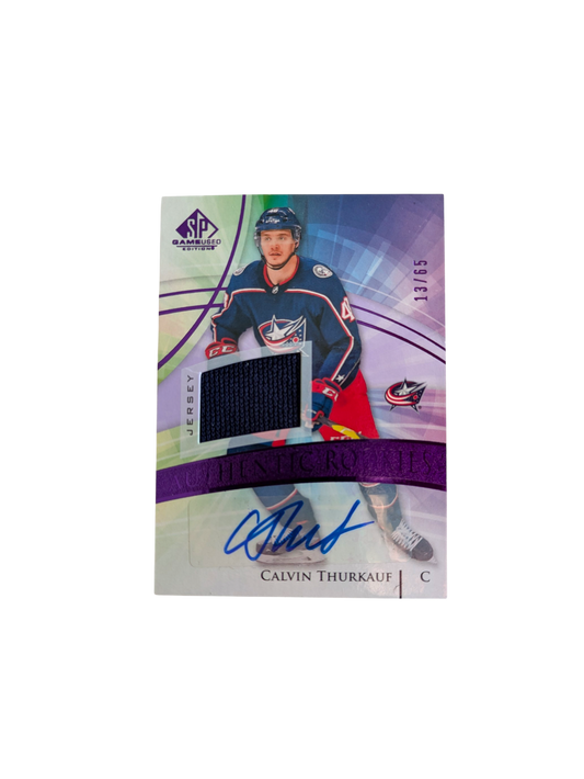 2020-21 Upper Deck Authentic Rookies Columbus Blue Jackets Calvin Thurkauf 13/65 Auto card