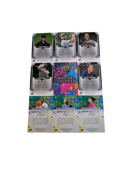 2024 Upper Deck Goodwin Champions Promo Cards Jordan, Homa, Woods, Rodman, Zhang, Stroud, Nickal & Fox