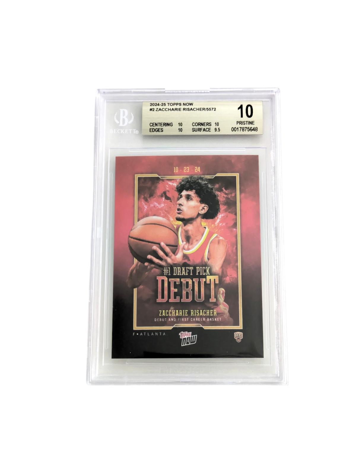 2024 Topps Now Zaccharie Risacher #1 Draft Pick Debut Beckett 10 Card