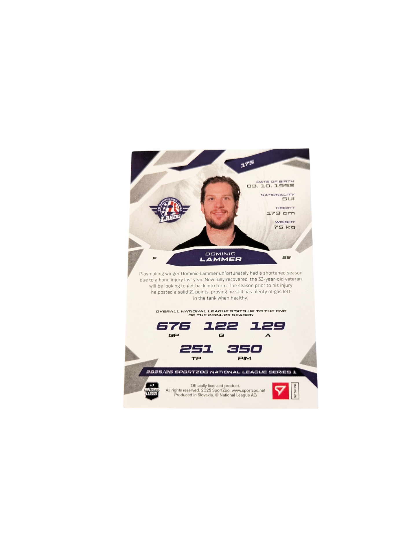 2026 SportZoo National League Rapperswil Dominic Lammer 17/20 Red card