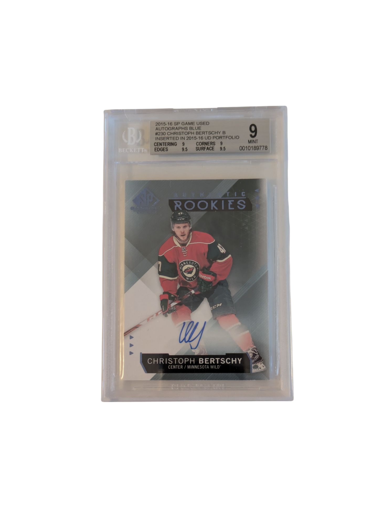 2016 Upper Deck SP Game Used Autograph Blue Minnesota Wild Christoph Bertschy Beckett Card