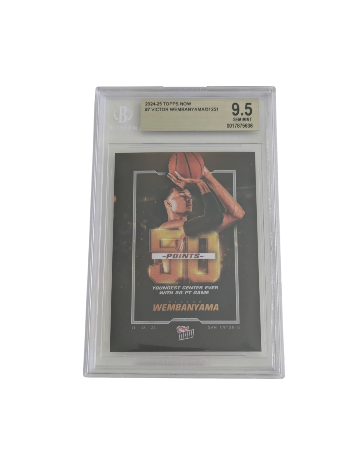 2024 Topps Now Victor Wembanyama 50 Points Beckett 9.5 Card