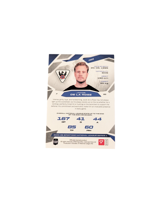 2026 SportZoo National League Fribourg Gottéron Jacob de la Rose 14/20 Red card