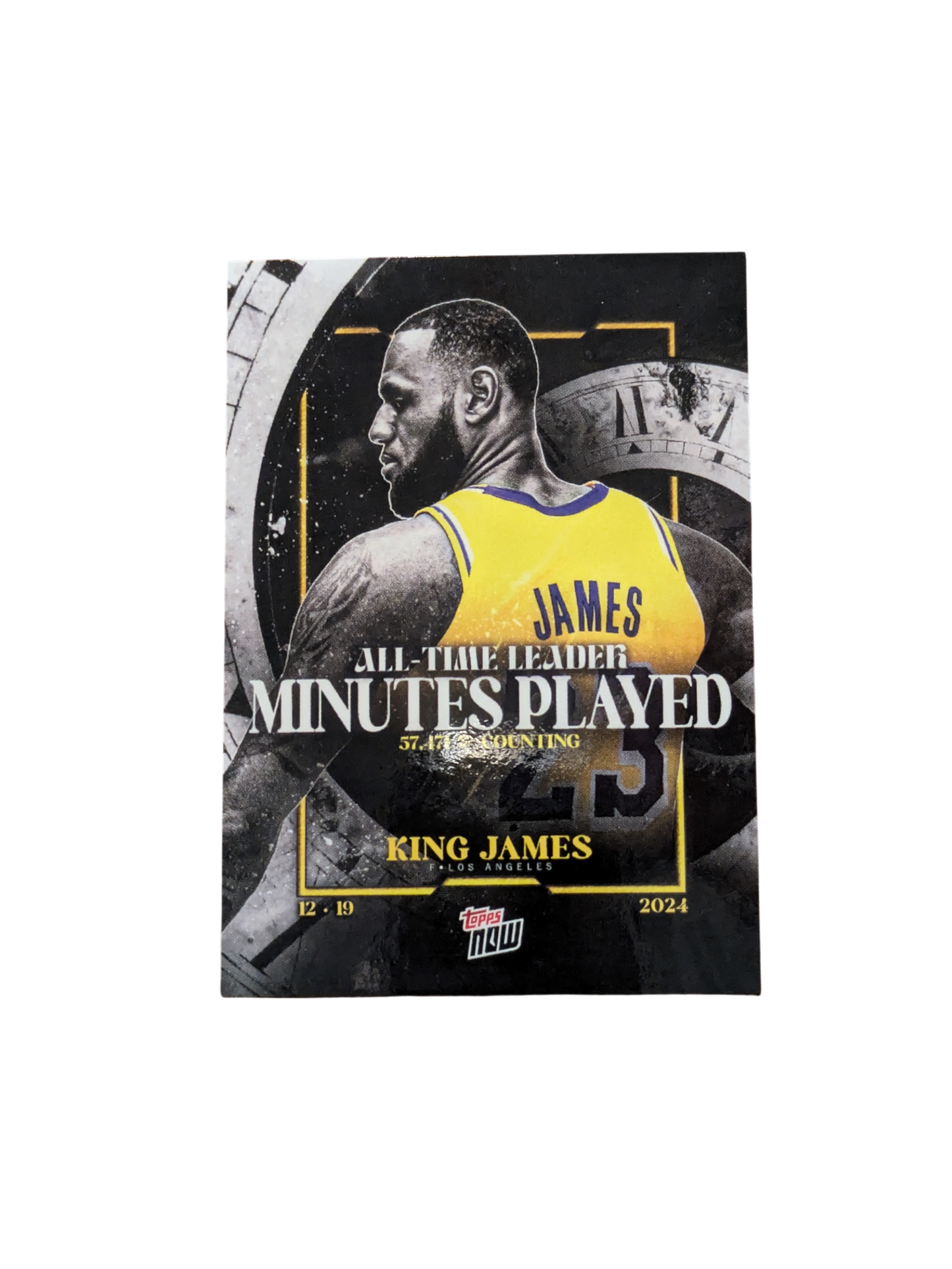 2024 Topps Now Los Angeles Lakers LeBron James All Time Leader Minutes Played card