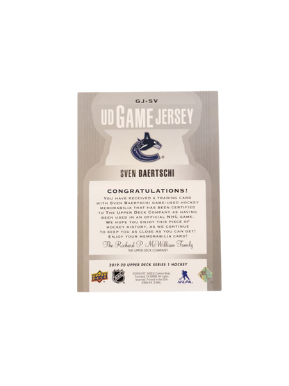 2019 Upper Deck UD Game Jersey NHL Vancouver Canucks Sven Baertschi Patch card