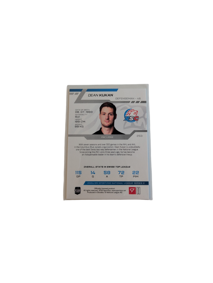 2025 SportZoo National League ZSC Lions Dean Kukan 09/30 Blue card