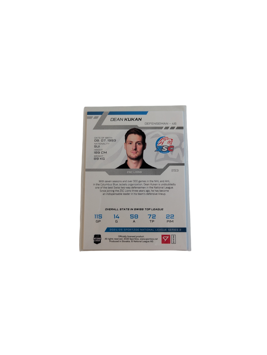 2025 SportZoo National League ZSC Lions Dean Kukan 09/30 Blue card
