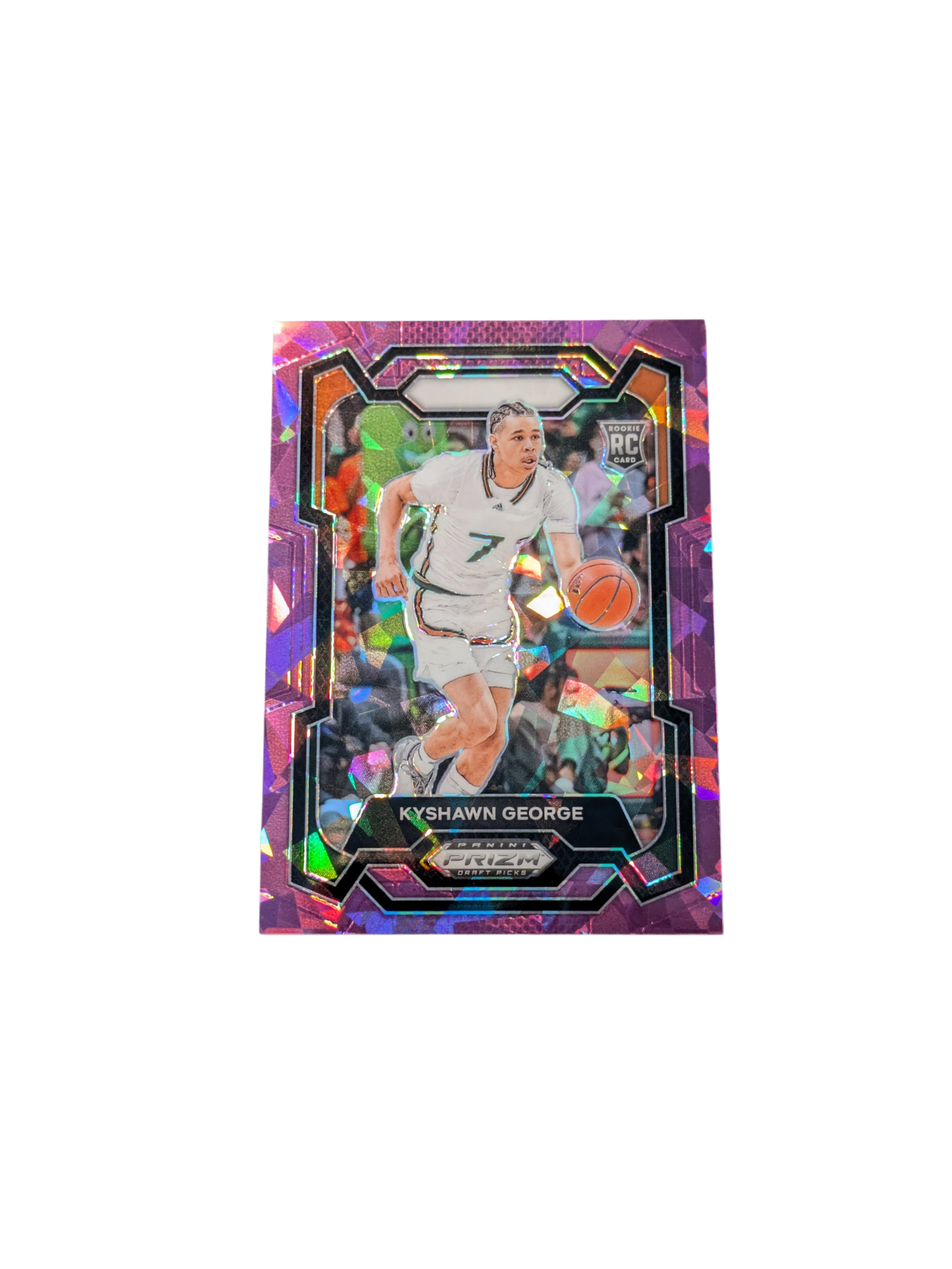 2024 Panini Prizm Washington Wizards Kyshawn George #71 Rookie Purple Cracked /149 card