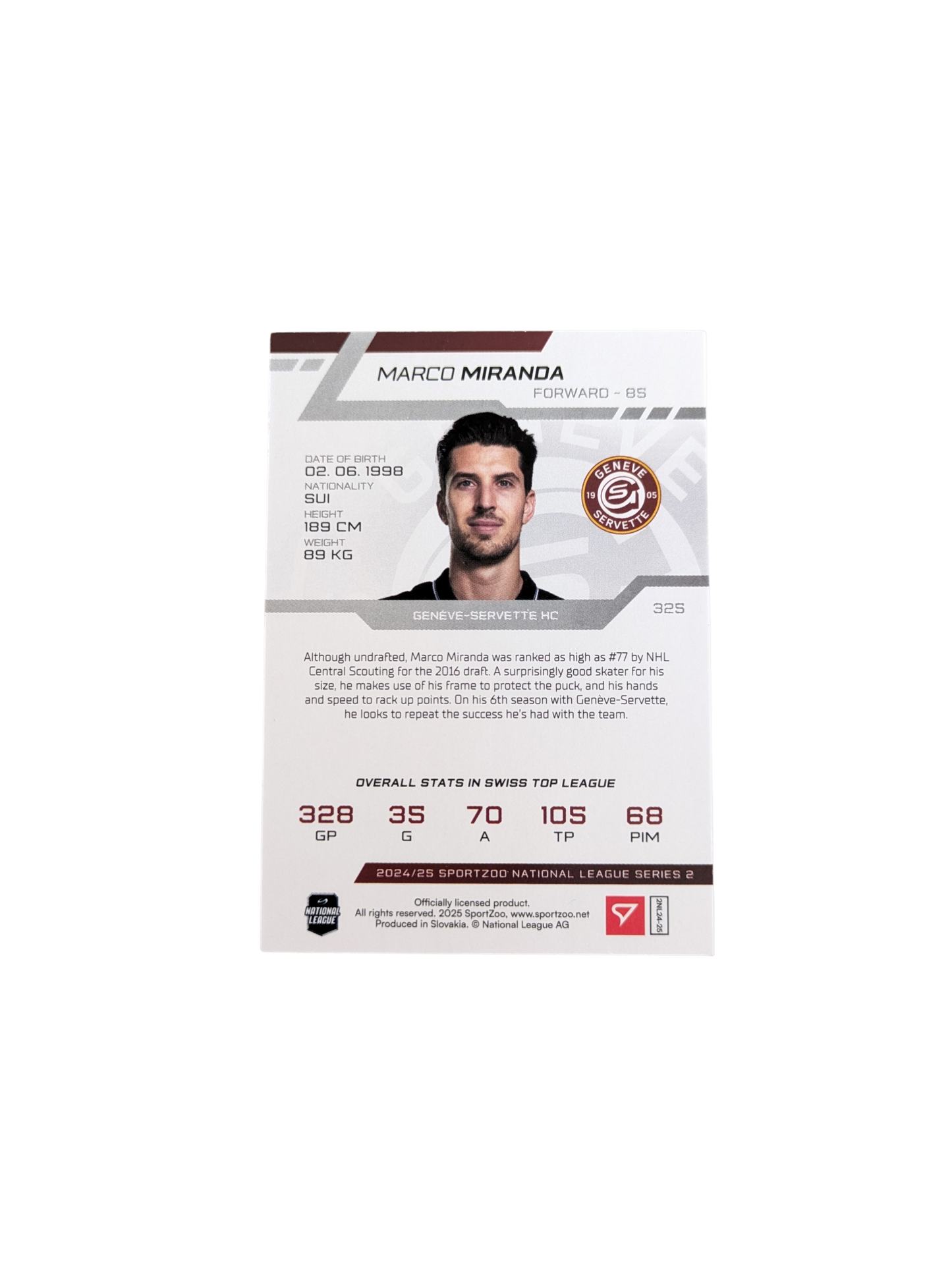 2025 SportZoo National League Genève Servette Marco Miranda 06/20 Red card