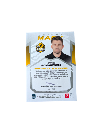 2024 SportZoo National League Ajoie HC Matteo Romanenghi Letter Patch 03/10 card