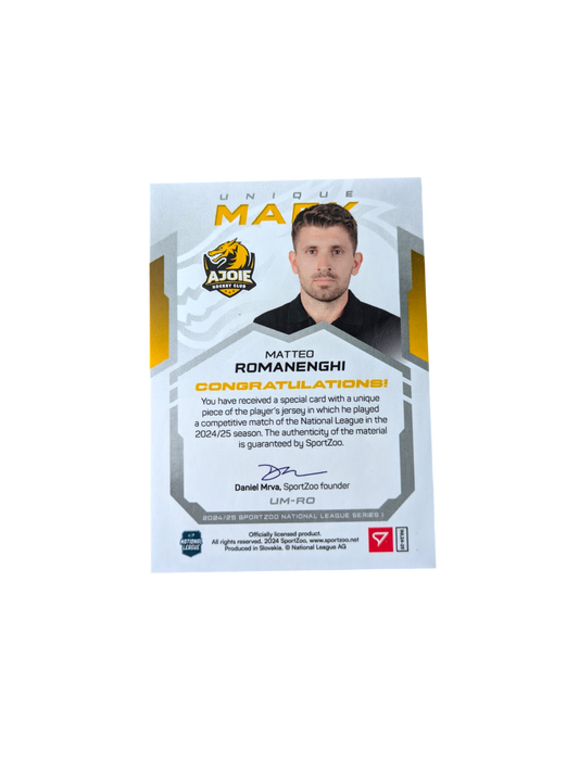 2024 SportZoo National League Ajoie HC Matteo Romanenghi Letter Patch 03/10 card
