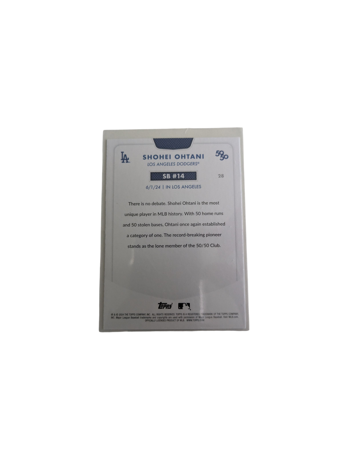 2024 Topps Los Angeles Dodgers Shohei Ohtani 50/50 SB #14 Card