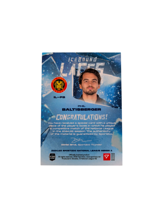 2025 SportZoo National League Series 2 Langnau Tigers IceBound Laces Phil Baltisberger 26/30 card