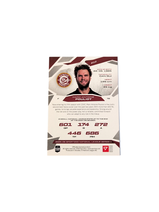 2026 SportZoo National League Genève Servette Marc-Antoine Pouliot 18/20 Red card