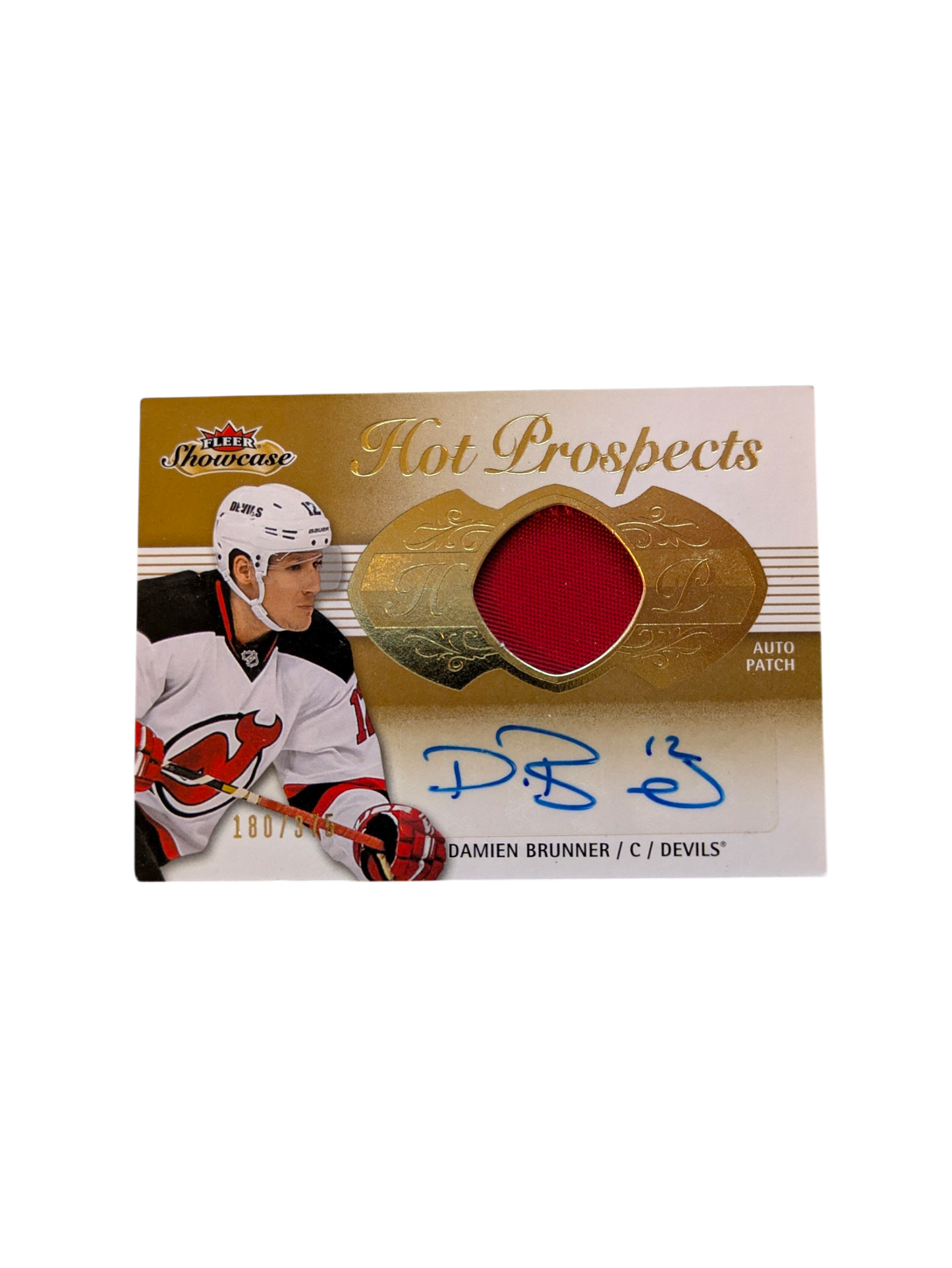 2013-14 Fleer Hot Prospects New Jersey Devils Damien Brunner Patch & Auto /375 card