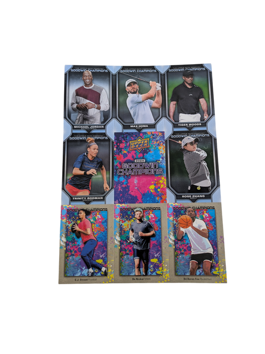 2024 Upper Deck Goodwin Champions Promo Cards Jordan, Homa, Woods, Rodman, Zhang, Stroud, Nickal & Fox