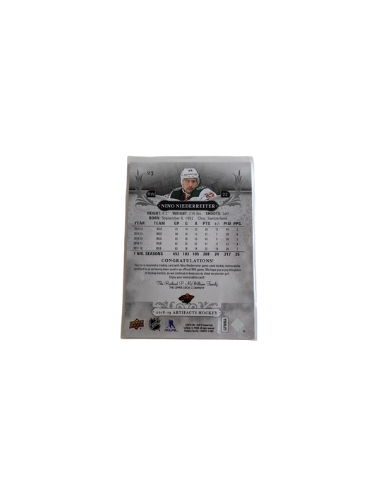 2018 Upper Deck Artifacts Minnesota Wild Nino Niederreiter Jersey Patch card