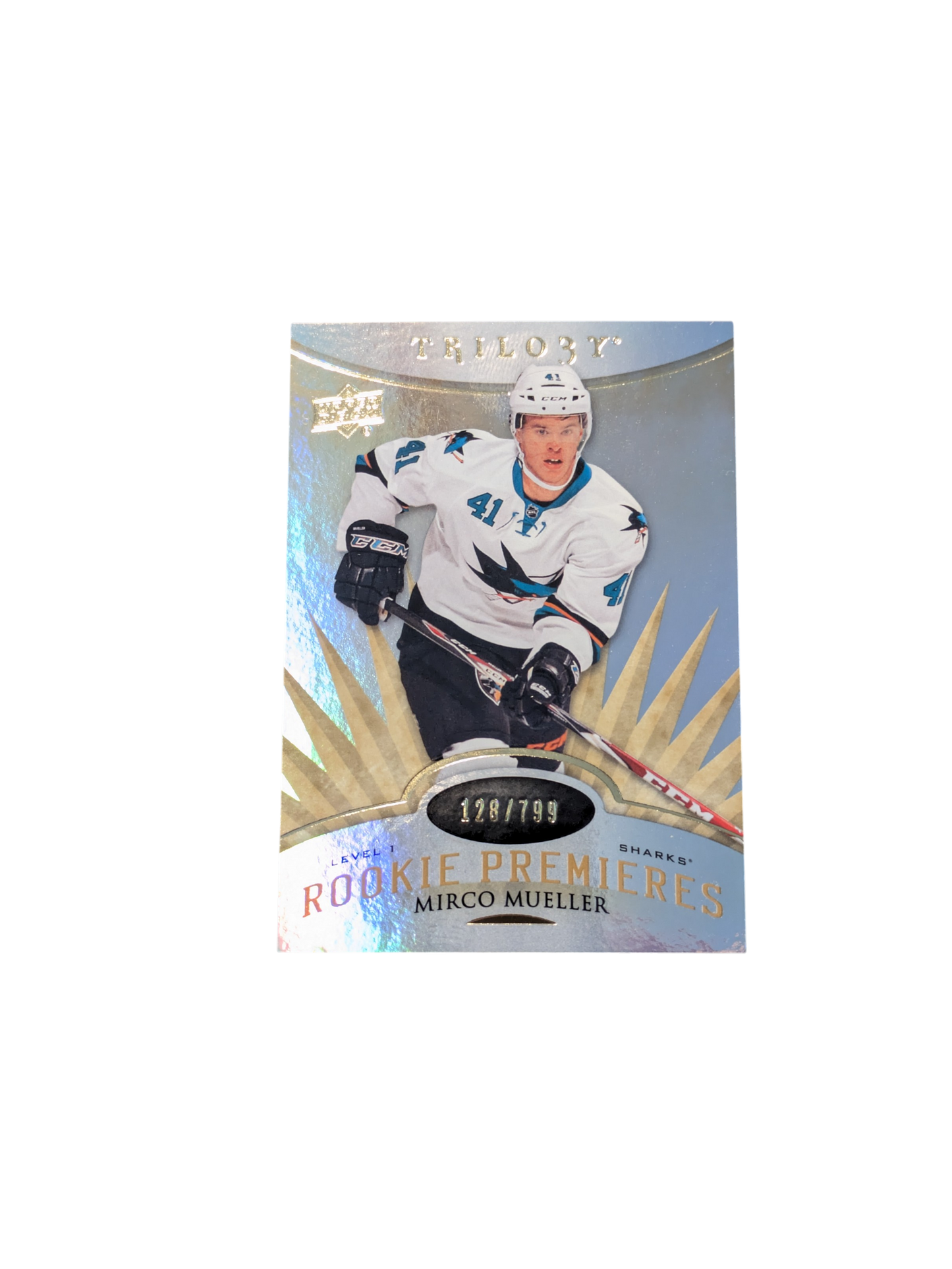 2014 Upper Deck Rookie Premiers San Jose Sharks Mirco Mueller 128/799 card