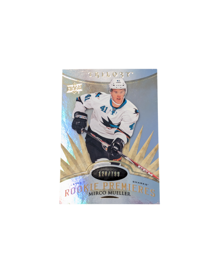 2014 Upper Deck Rookie Premiers San Jose Sharks Mirco Mueller 128/799 card